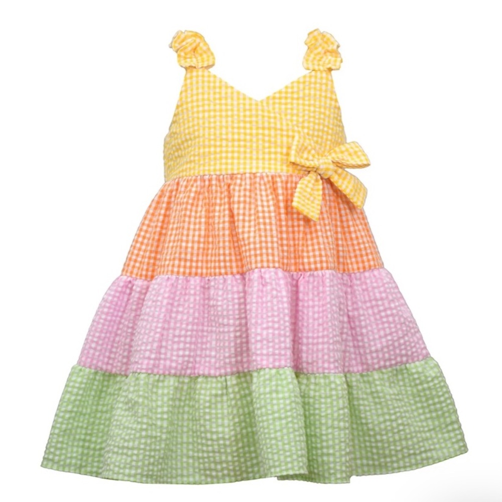Gerson & Gerson Tiered Colorblocked Sundress Seersucker Set Ruffle Straps 6-9M